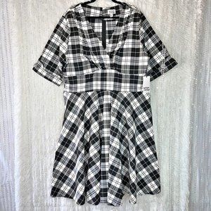 NEW Unique Vintage Swing Dress Womens 26W Black Plaid Delores Pinup Rockabilly